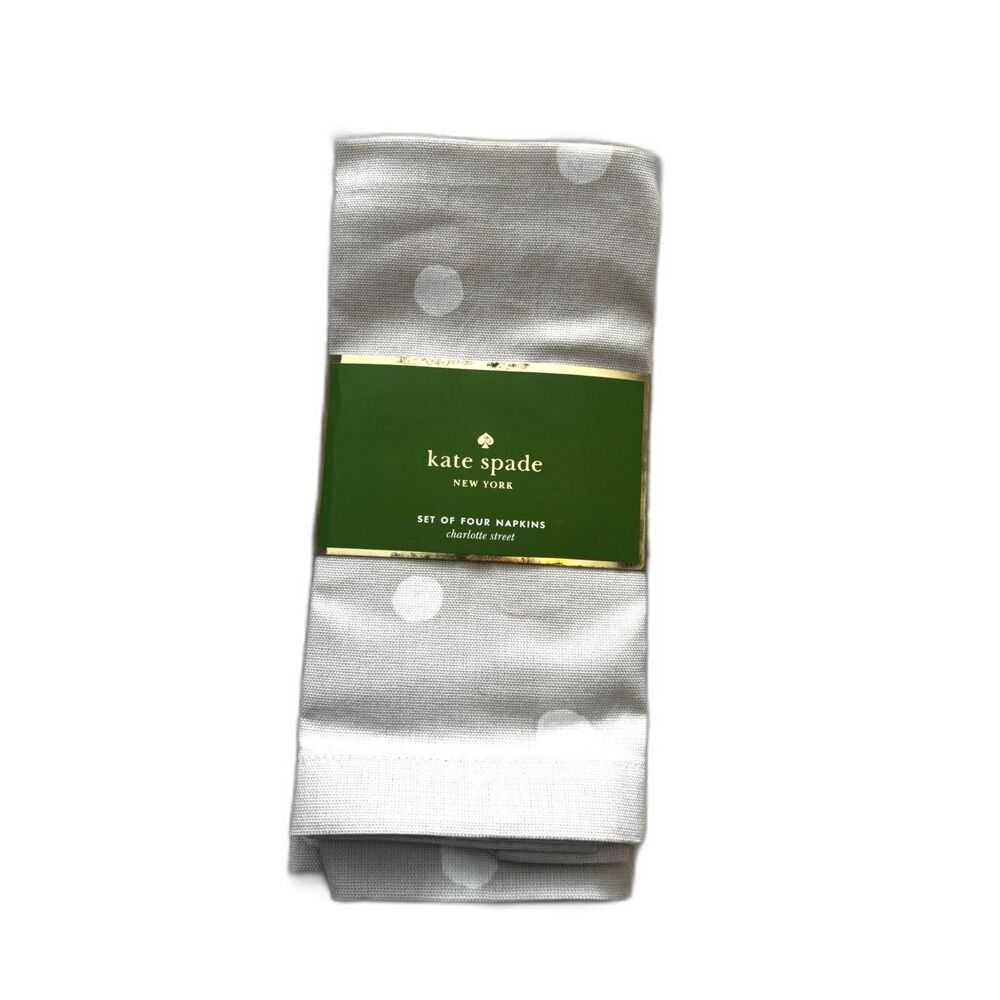 Kate Spade New York Charlotte Street Tan White Polka Dot Napkins Set of 4 NWT